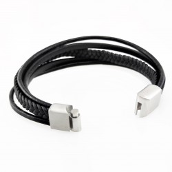 Zwarte Leren Armband Stijl 5-in-1 met Gevlochten