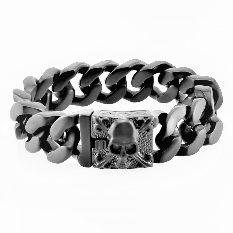 Verleiding Ondenkbaar Alternatief XXL Schedel-Armband van Matzwarte Roestvrijstalen Kleur Zwart Armband-Binnenmaat  20 cm