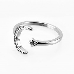 Verstelbar Ring Dames - S925 sterling zilver - Ring met Ster en Maan