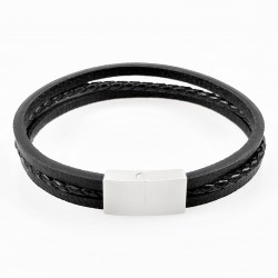 Zwarte Unisex Leren Armband met RVS Sluiting