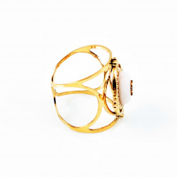 Dames Dottilove Witte Natuursteen Stalen Ring Gold Plated