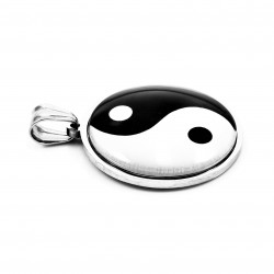 60cm x 3mm Visgraat Ketting + Yin Yang Hanger Dames - Heren - Stalen Zilverkleur - Geliefd Symbool