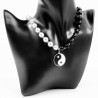 Dames Collier - Zwart-Wit Kralen Ketting - Ketting met Yin Yang-Hanger RVS