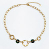 Schakelsketting met Natuursteen Groen - RVS Geel Gold Plated- Dottilove Dames Ketting