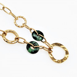 Schakelsketting met Natuursteen Groen - RVS Geel Gold Plated- Dottilove Dames Ketting