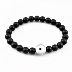 8mm Mat Zwarte Onyx Armband Unisex - Stenen armband met RVS leeuwenkop