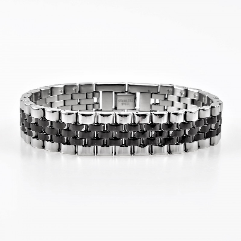 schuintrekken Motiveren knijpen Armband Heren Stalen Zwart/Zilver Kleur Horlogband Schakelarmband Kleur  Zwart Armband-Binnenmaat 20 cm