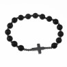 8mm Natuursteen Armband met Kruis - Matte Onyx en Hematiet - Kralen Armband Unisex