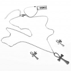 Ankh Ketting-Set Dames - Stalen Zilverkleur - Ketting + Ankh-Kruishanger + Ankh-Oorbellen