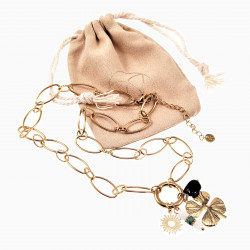 Geluks Ketting Dames - RVS Gold Plated - Schakelsketting met Hangers Klavertje Vier