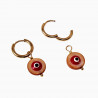 ∅14mm Oorringen met Bruine Ronde Schelp Hanger - Verguld Stalen - Dames Oorbellen met Rood Turkse Oog