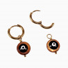 ∅14mm Oorringen met Bruine Ronde Schelp Hanger - Verguld Stalen - Dames Oorbellen met Zwart Turkse Oog