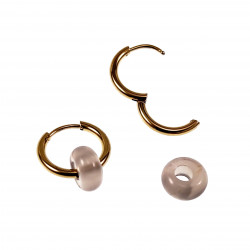 ∅16mm Oorringen met Grijze Agaat Stenen - Verguld Stalen - Dames Oorbellen met Donut Hangers