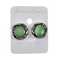 Oorclips met Strass - Groene Cabochon Clip-on Oorbellen Dames - 18 mm Ronde Oorclips