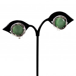 Oorclips met Strass - Groene Cabochon Clip-on Oorbellen Dames - 18 mm Ronde Oorclips