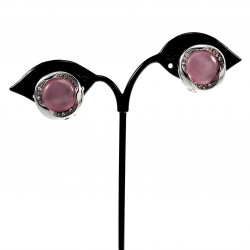 Oorclips met Strass - Roze Cabochon Clip-on Oorbellen Dames - 18 mm Ronde Oorclips