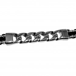 19 cm x 15mm Armband Heren - Nylon - Roestvrij Staal - Gourmet-Jasseron-Schakelsarmband
