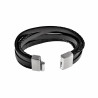 Armband Heren - Zwart Echt Leer - RVS Sluiting - 6 Snoeren Leder Armband - Robuuste armband