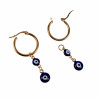 ∅20mm Oorbellen Dames - Verguld RVS - Oorringen met Twee Blauwe Turkse Oog Hanger - Bungelen Oorbellen