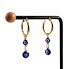 ∅20mm Oorbellen Dames - Verguld RVS - Oorringen met Twee Blauwe Turkse Oog Hanger - Bungelen Oorbellen