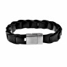 Armband Heren - Zwarte Leren - RVS - Gevlochten Armband