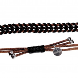 Macramé Armband Unisex - Gewaxt Leerdraad Bruin-Zwart - RVS - Handgemaakt Armband