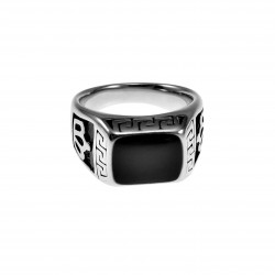 Ring Heren - Kroon Design - Gepolijst RVS - Zegelring met Zwarte Emaille