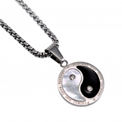 60cm x 3mm Jasseron Ketting + Yin Yang Hanger Unisex - RVS - Spirituele Talisman - Medallion met ketting