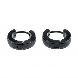 ∅13mm x 4mm Oorringen Unisex - Zwarte PVD-coating RVS - Oorbellen met Zand-Design