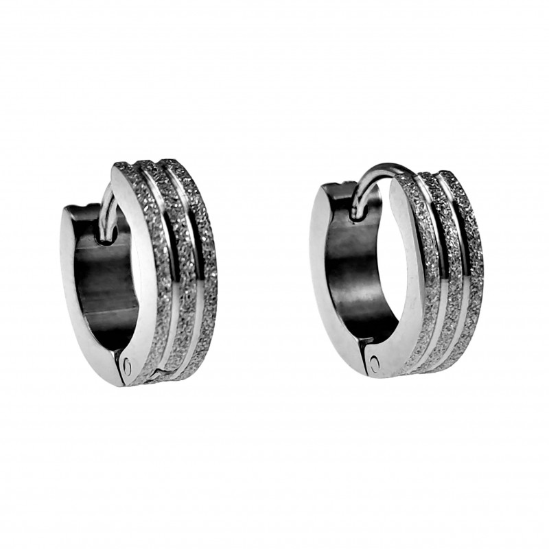 ∅13mm x 4mm Oorringen Unisex - Zand-Design - Gepolijst RVS - Oorbellen met Twee Groeven