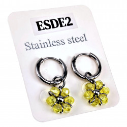 ∅14mm x 2mm Oorringen Dames - Gepolijst RVS - Geel Gefacetteerde Kristallen Bloem Hanger - Bungelende Oorbellen