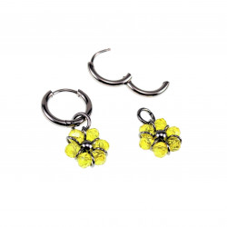 ∅14mm x 2mm Oorringen Dames - Gepolijst RVS - Geel Gefacetteerde Kristallen Bloem Hanger - Bungelende Oorbellen