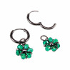 ∅14mm x 2mm Oorringen Dames - Gepolijst RVS - Groen Gefacetteerde Kristallen Bloem Hanger - Bungelende Oorbellen