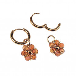 ∅14mm x 2mm Oorringen Dames - Verguld RVS - Topaas Gefacetteerde Kristallen Bloem Hanger - Bungelende Oorbellen