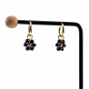 ∅14mm x 2mm Oorringen Dames - Verguld RVS - Zwart Gefacetteerde Kristallen Bloem Hanger - Bungelende Oorbellen