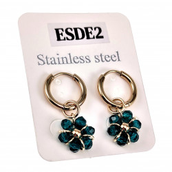 ∅14mm x 2mm Oorringen Dames - Verguld RVS - Malachietgroene  Gefacetteerde Kristallen Bloem Hanger - Bungelende Oorbellen