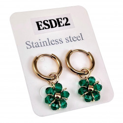 ∅14mm x 2mm Oorringen Dames - Verguld RVS - Groen Gefacetteerde Kristallen Bloem Hanger - Bungelende Oorbellen