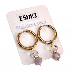 ∅18mm x 2,5mm Oorbellen Dames - Verguld RVS - Oorringen met Paarse Gefacetteerde Kristalkralen Hanger - Bungelende Oorbellen