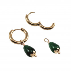 ∅15mm Oorbellen Dames - Groen Chalcedoon Jade Steen - Verguld RVS - Oorringen met Druppelhangers