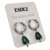 ∅15mm Oorbellen Dames - Groen Chalcedoon Jade Steen - Gepolijst RVS - Oorringen met Druppelhangers