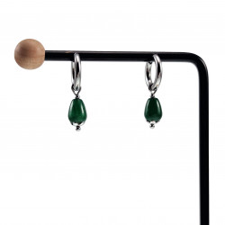 ∅15mm Oorbellen Dames - Groen Chalcedoon Jade Steen - Gepolijst RVS - Oorringen met Druppelhangers