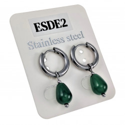 ∅15mm x 2,5mm Oorbellen Dames - Groen Chalcedoon-Jadesteen - Gepolijst RVS - Oorringen met Druppelhangers