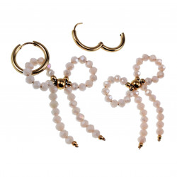 ∅19mm x 2,5mm Oorbellen Dames - Verguld RVS - Lichte Perzikkleur Strik Bungelende Oorbellen - Oorringen met Hanger