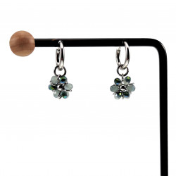 ∅14mm x 2mm Oorringen Dames - Gepolijst RVS - Grijze-Groen Gefacetteerde Kristallen Bloem Hanger - Bungelende Oorbellen