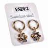 ∅14mm x 2mm Oorringen Dames - Verguld RVS - Grijze-Goudkleur Gefacetteerde Kristallen Bloem Hanger - Bungelende Oorbellen