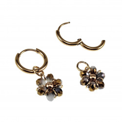 ∅14mm x 2mm Oorringen Dames - Verguld RVS - Grijze-Goudkleur Gefacetteerde Kristallen Bloem Hanger - Bungelende Oorbellen