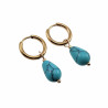 ∅14mm x 2mm Oorringen Dames - Verguld RVS - Oorringen met Druppel Turquoise Stenen Hangertjes - Bungelende Oorbellen