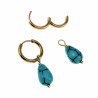 ∅14mm x 2mm Oorringen Dames - Verguld RVS - Oorringen met Druppel Turquoise Stenen Hangertjes - Bungelende Oorbellen