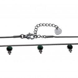 40cm tot 45cm Ketting Dames - Gepolijst RVS - Slangenketting - Ketting met Drie Groenen Stenen Hanger - Verstelbaar