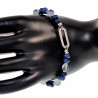 16cm tot 19cm Kralenarmband Dames - Zilverkleur RVS - Armband met Oostenrijkse Kristallen en Blauwe Chalcedoonstenen